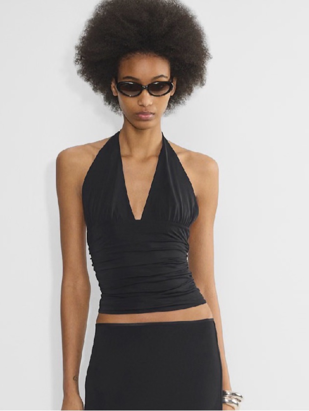 Aritzia Smooth Matter Wylder Black Halter Ruched Tank Top